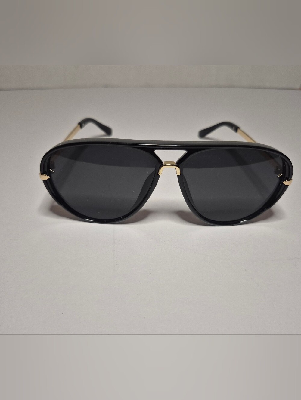 Black Aviator Sunglasses with Gold Accents